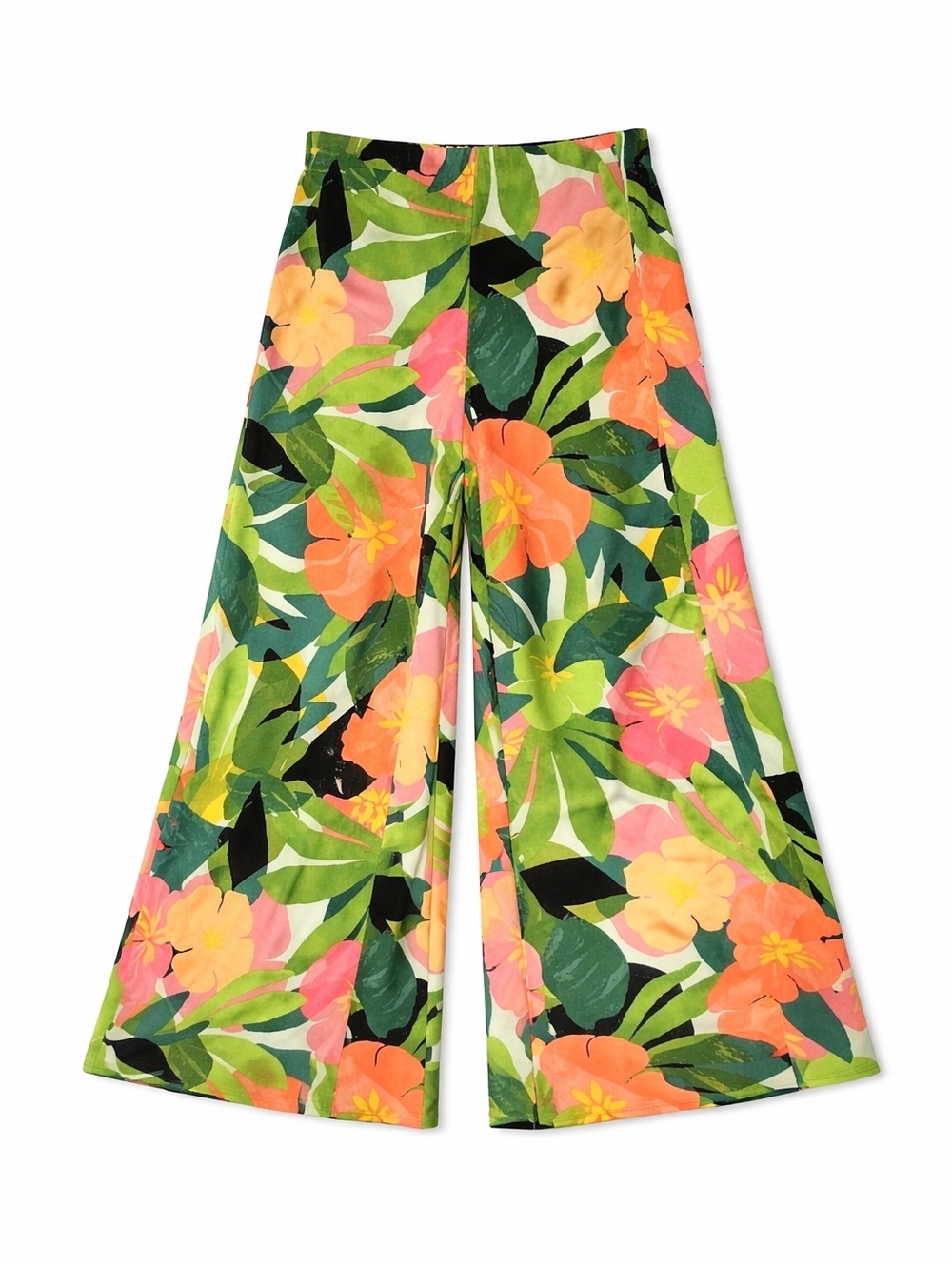Elaine Rose Tropical Floral Print Cropped Pull On Elastic Waist Palazzo Pants